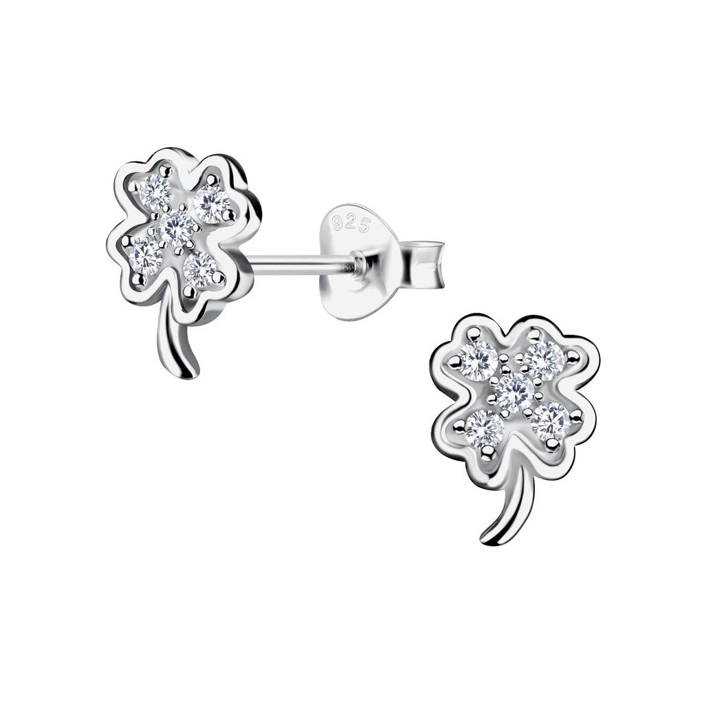 Puces d'oreilles trèfle en argent
