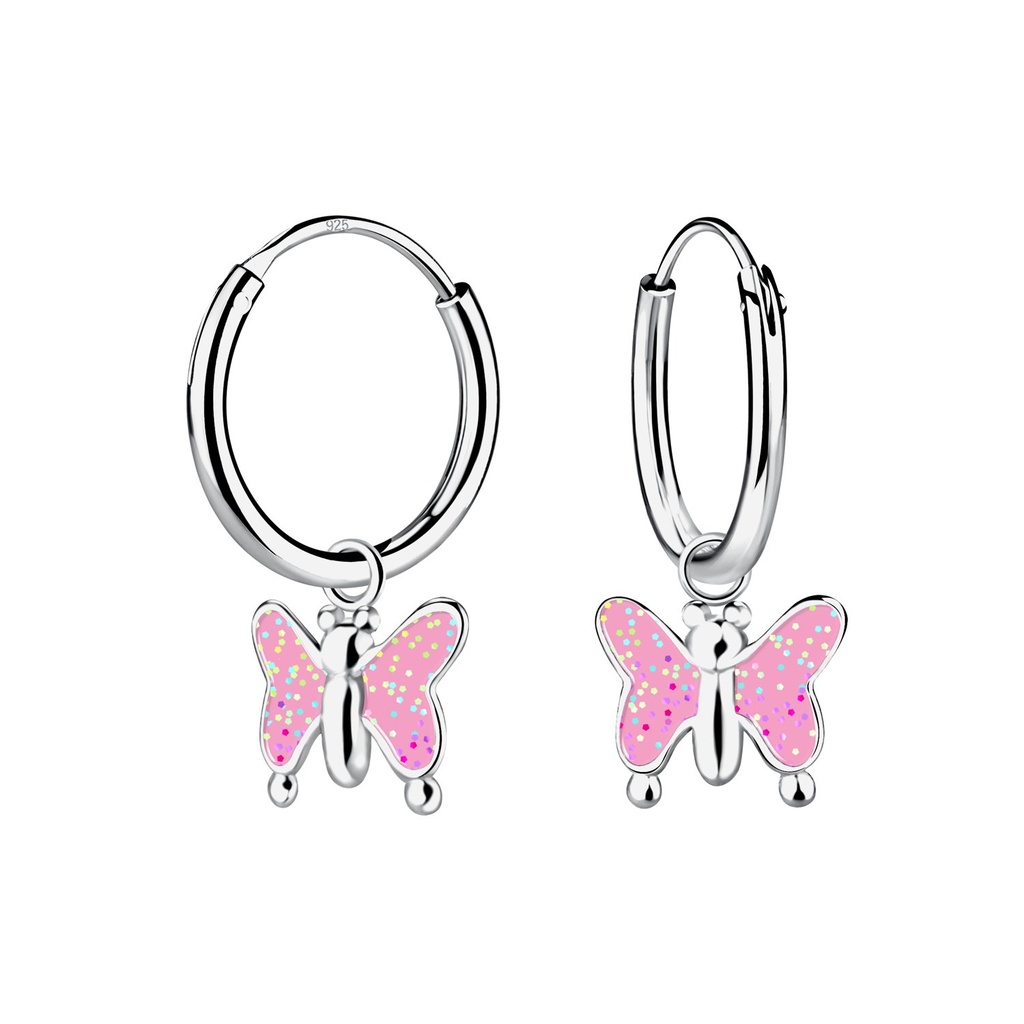 Silver Butterfly Charm Hoop Earrings