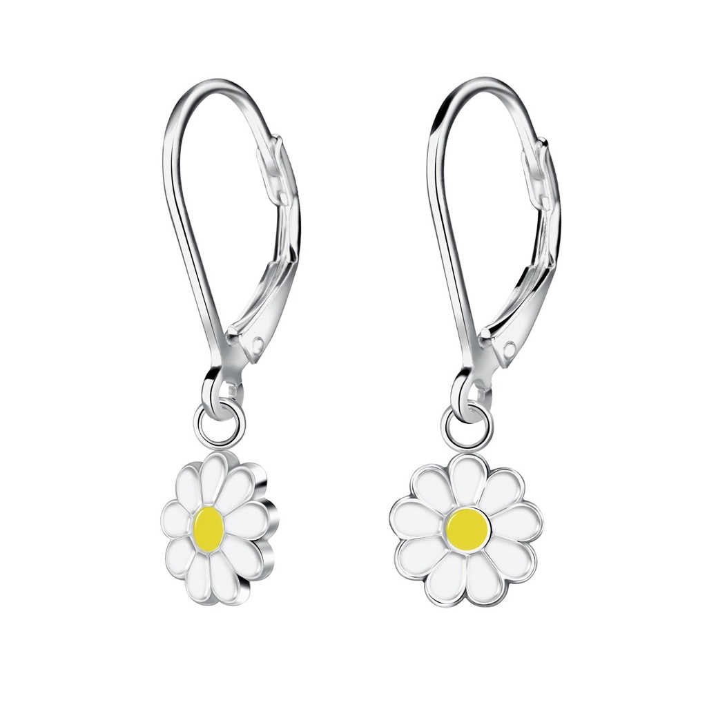 Dormeuses à levier fleur marguerite en argent