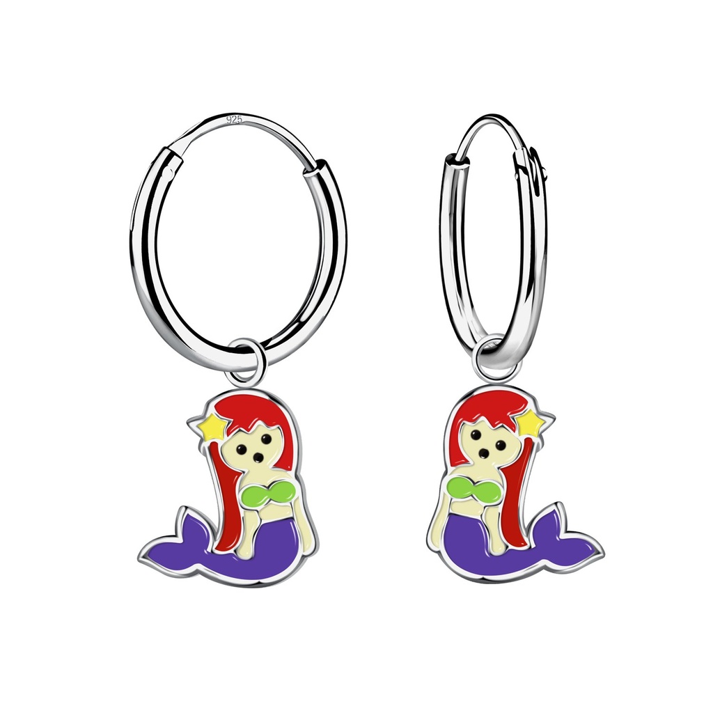 Silver Mermaid Charm Hoop Earrings