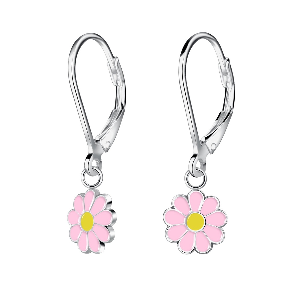 Dormeuses à levier fleur marguerite en argent