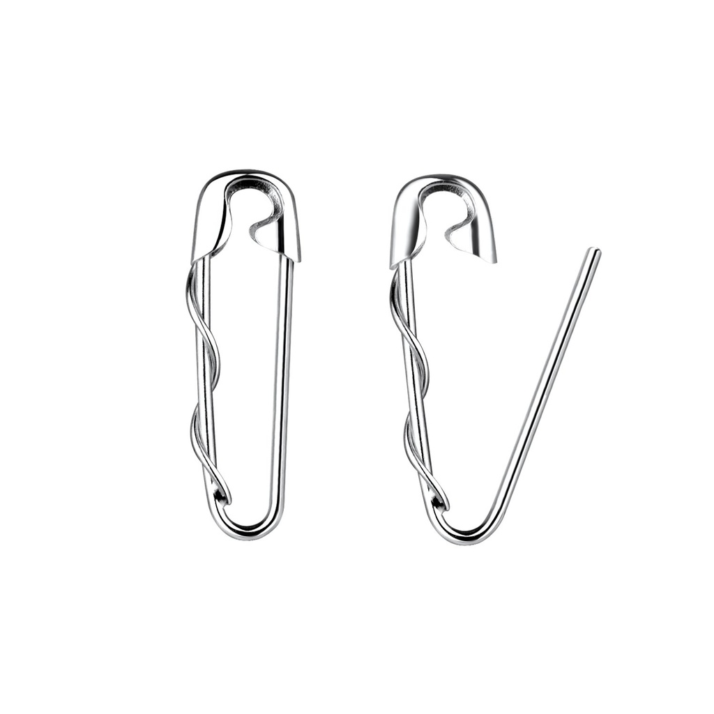 [10014844] Silver Safety Pin Hoop Earrings