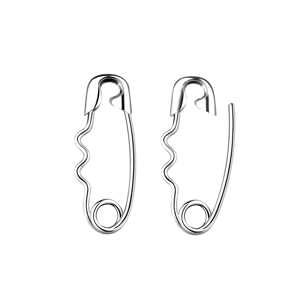 Silver Safety Pin Hoop Earrings