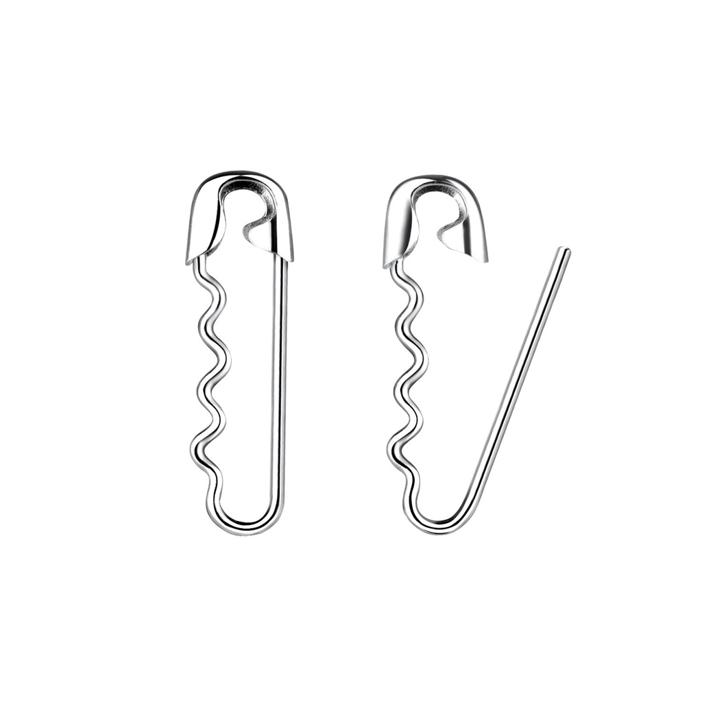 [10014842] Silver Safety Pin Hoop Earrings