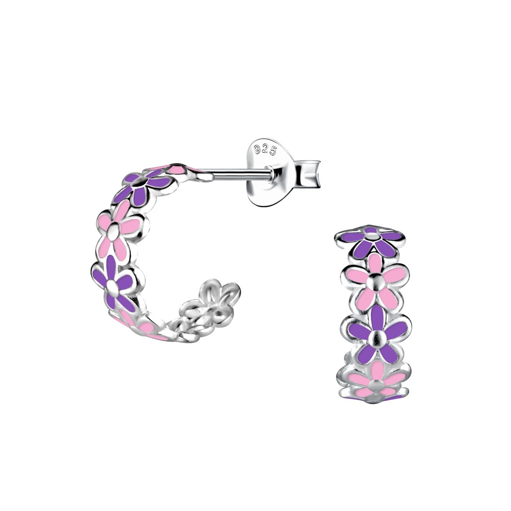 [10020864] Puces d'oreilles demi-créole fleur en argent