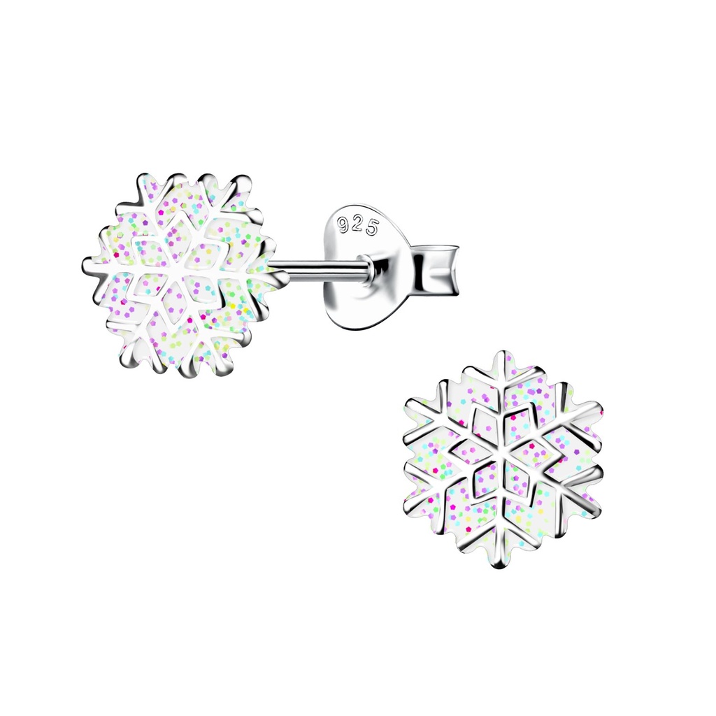 Puces d'oreilles flocon de neige en argent