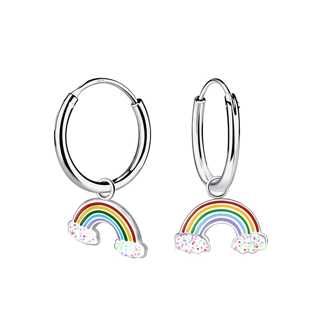 Silver Rainbow Charm Hoop Earrings