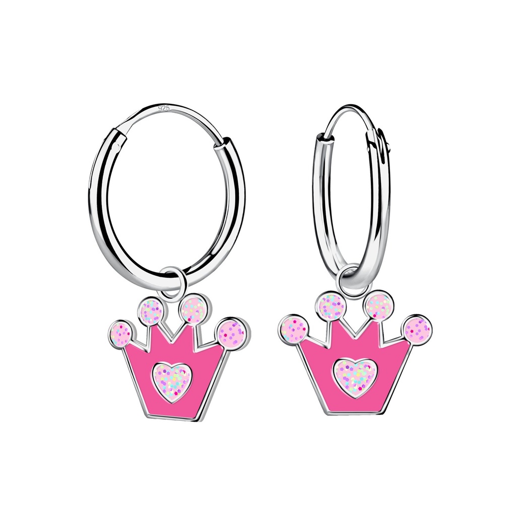 Silver Crown Charm Hoop Earrings