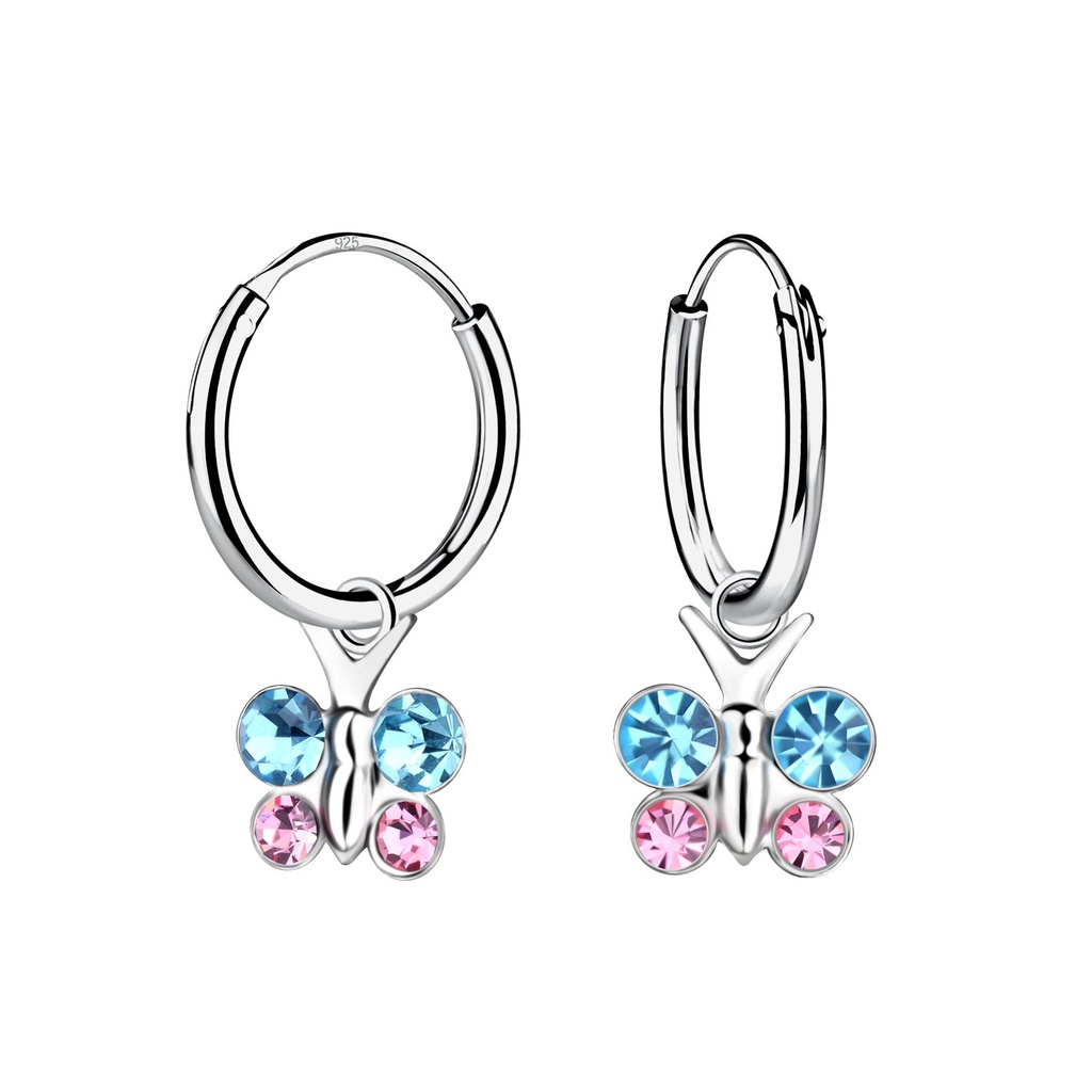 Créoles breloque papillon en argent cristal