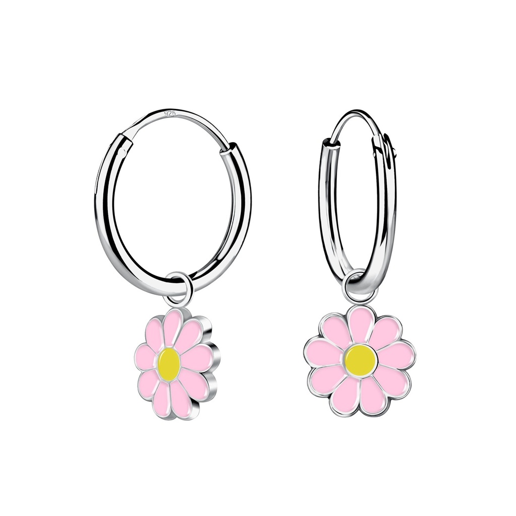 Créoles breloque fleur marguerite en argent