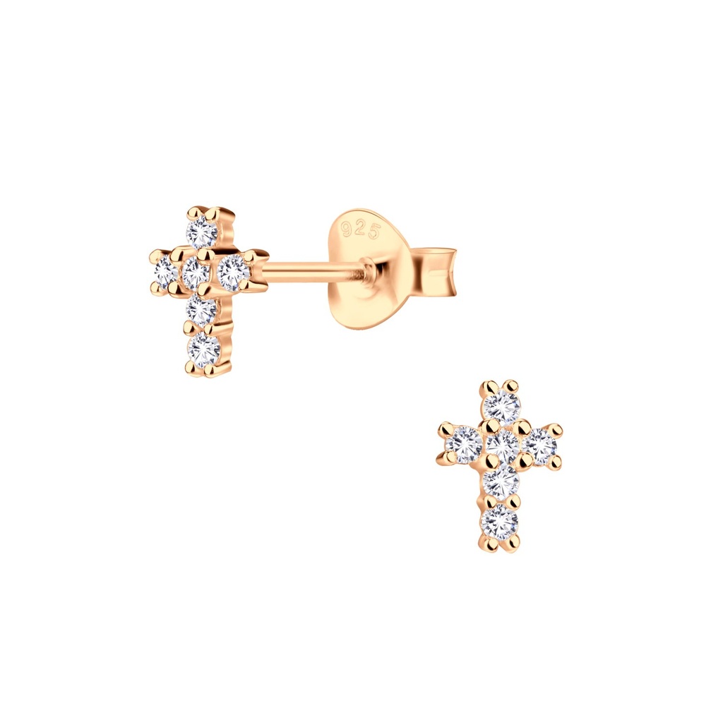 Puces d'oreilles croix en argent zircon