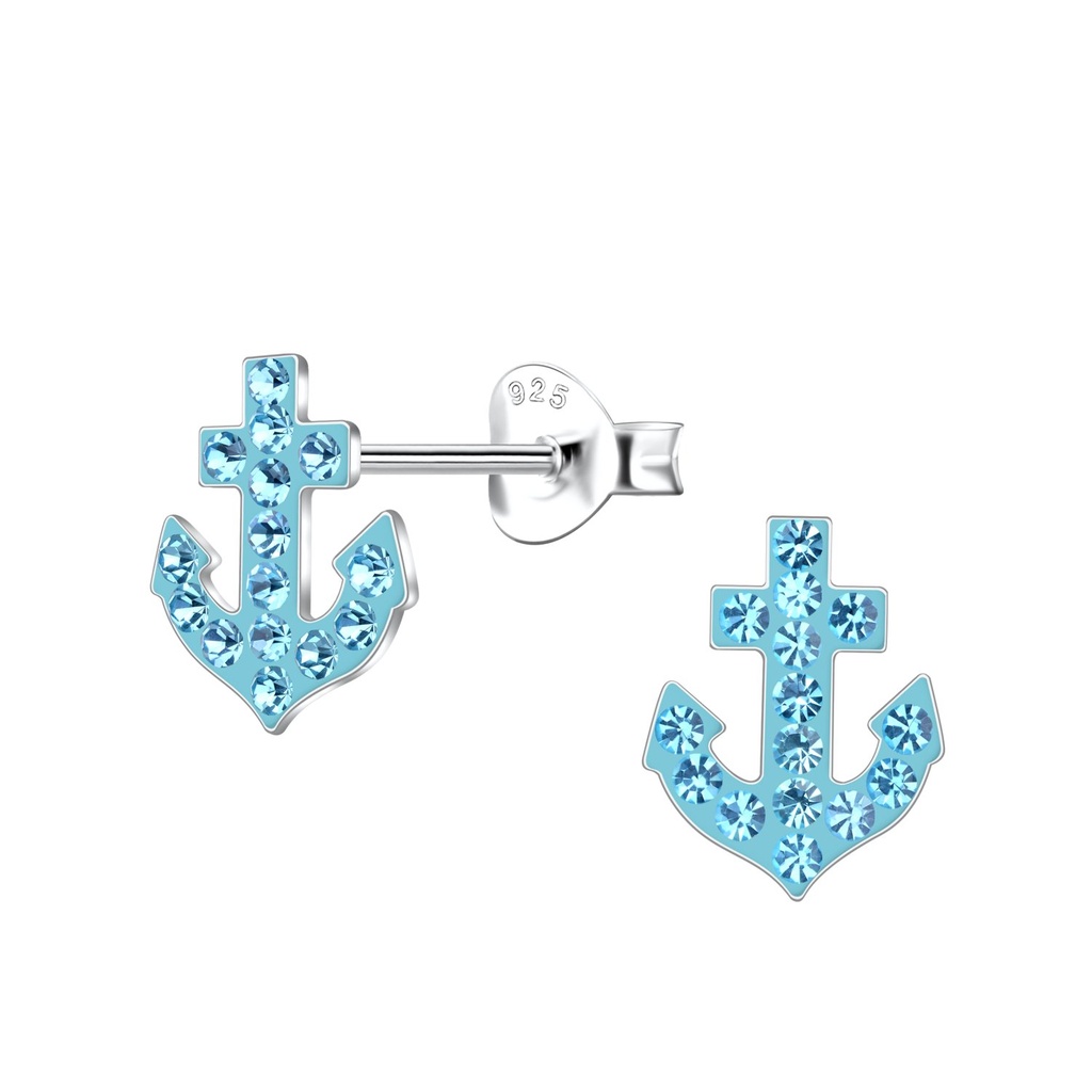 [10030957] Puces d'oreilles ancre en argent (Aqua Bohemica)