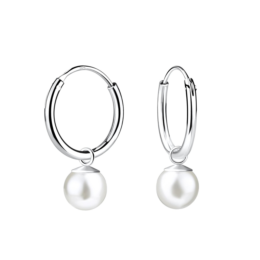 Créoles breloque perle en argent 6 mm