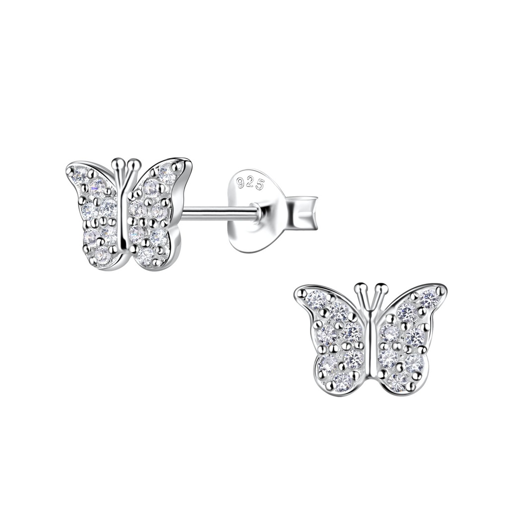 Puces d'oreilles papillon en argent
