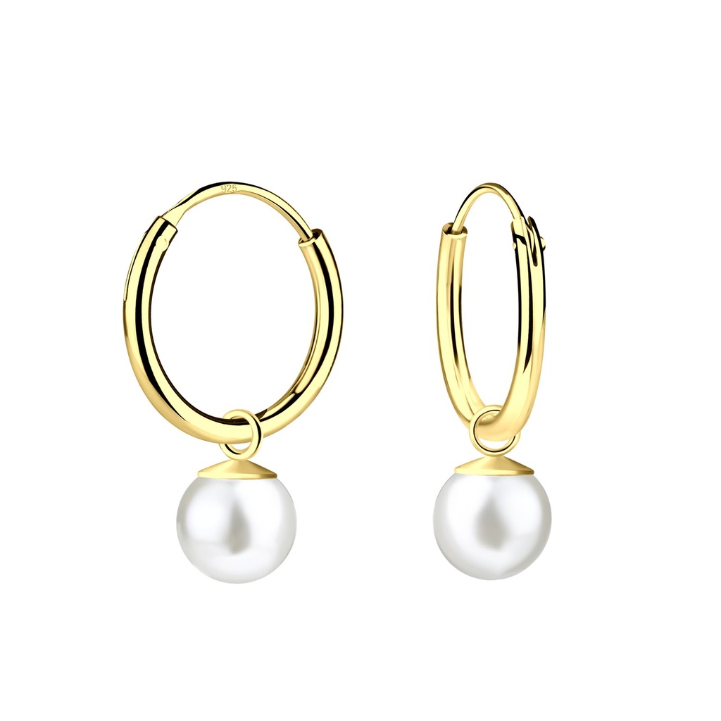 Créoles breloque perle en argent 6 mm