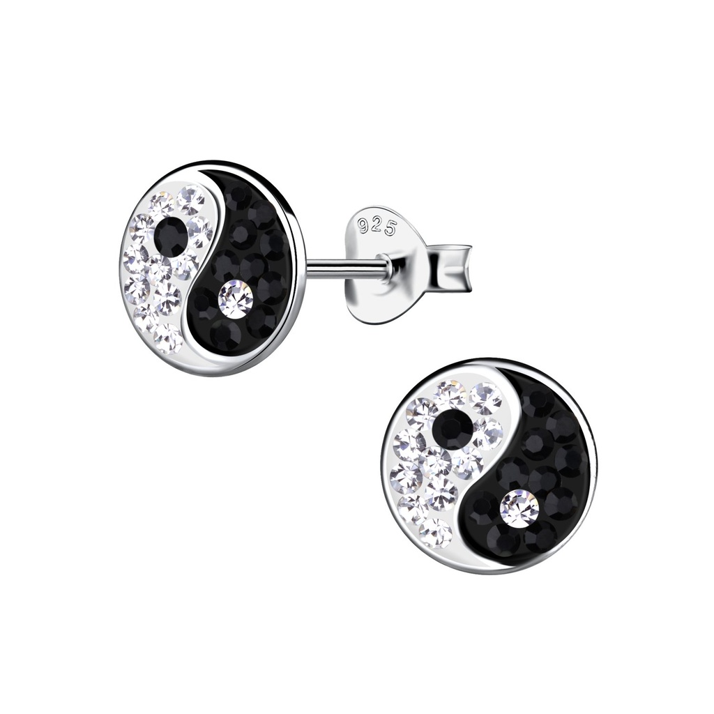 Puces d'oreilles yin yang en argent
