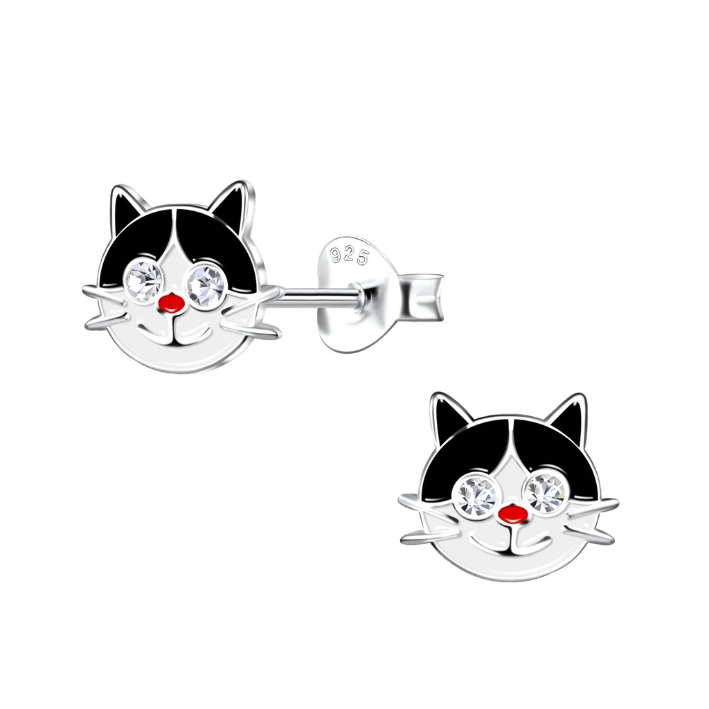 Silver Cat Stud Earrings