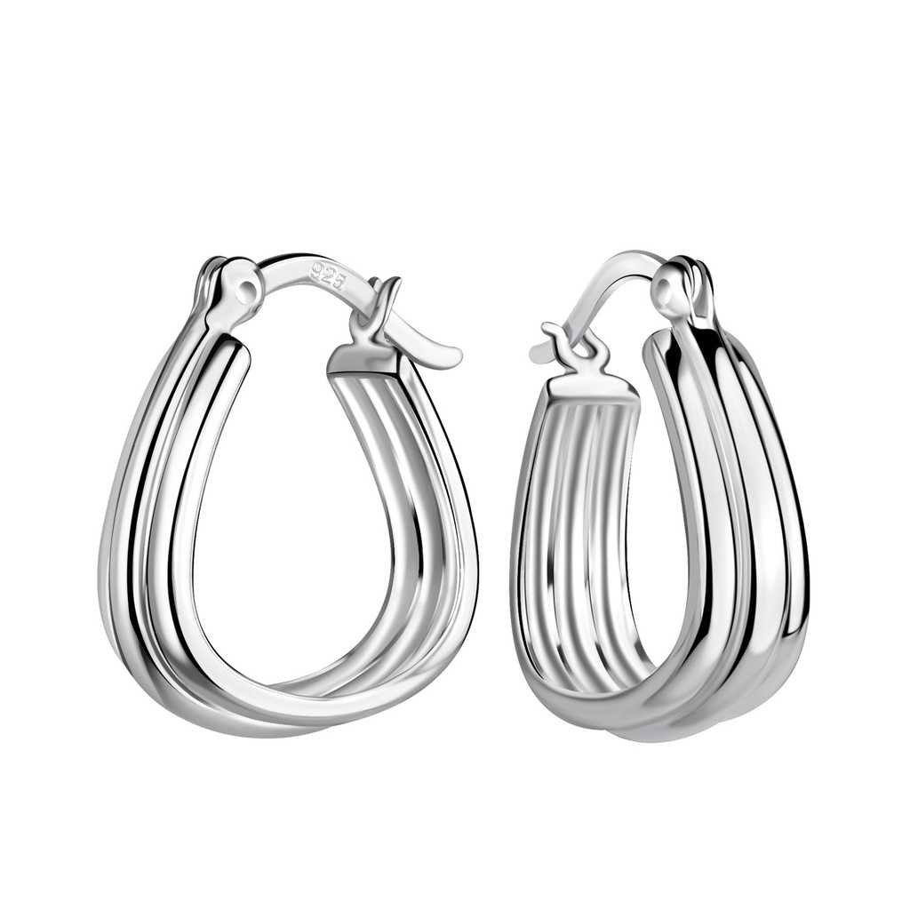 [10030501] Créoles fermoir français à motifs en argent