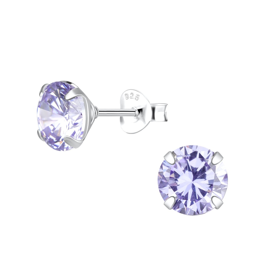 [10011677] Puces d'oreilles en argent zircon rond 7 mm (Lavender)