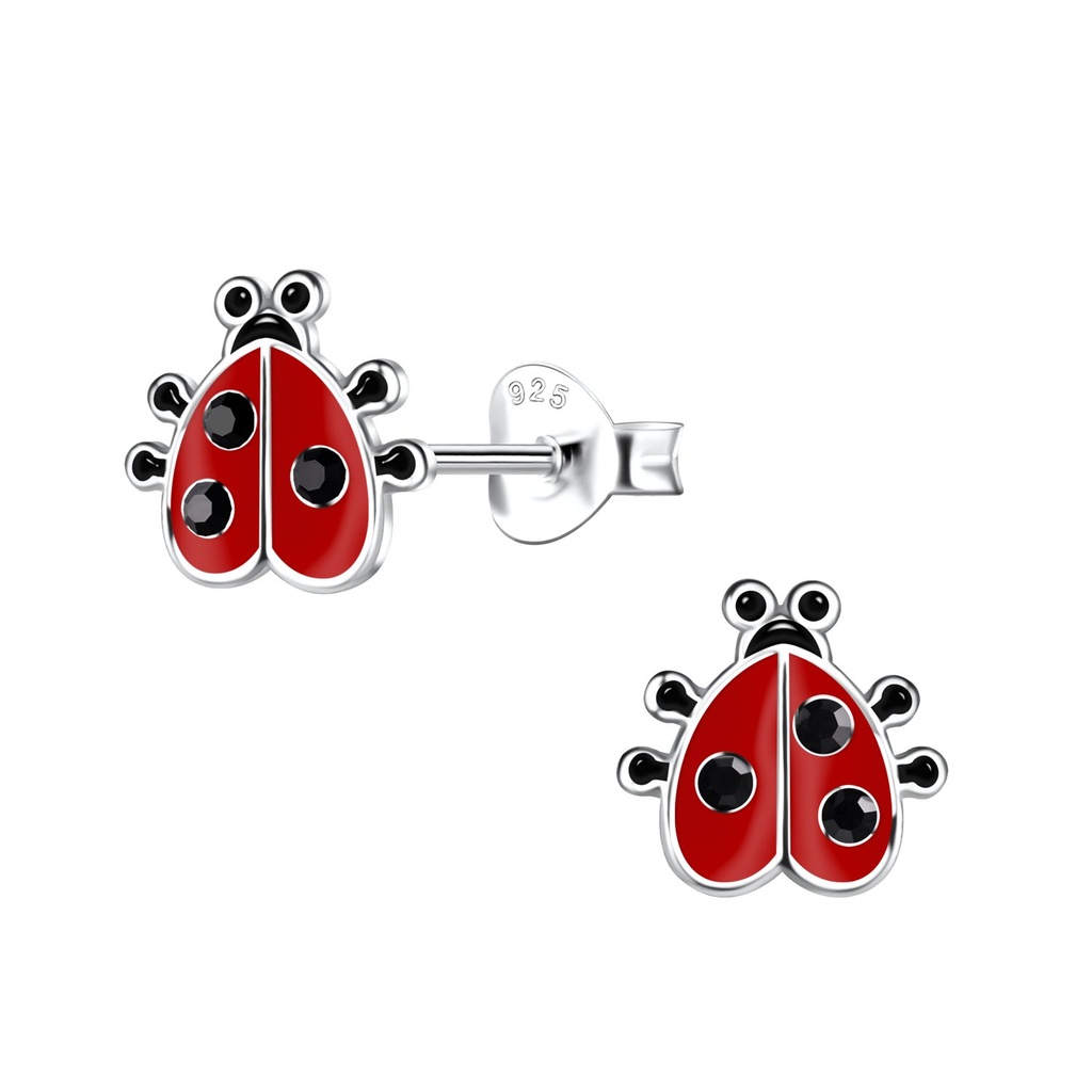 Silver Ladybug Stud Earrings