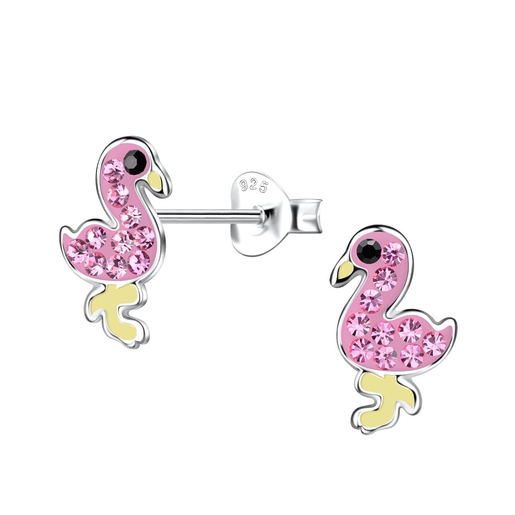 Puces d'oreilles flamant rose en argent