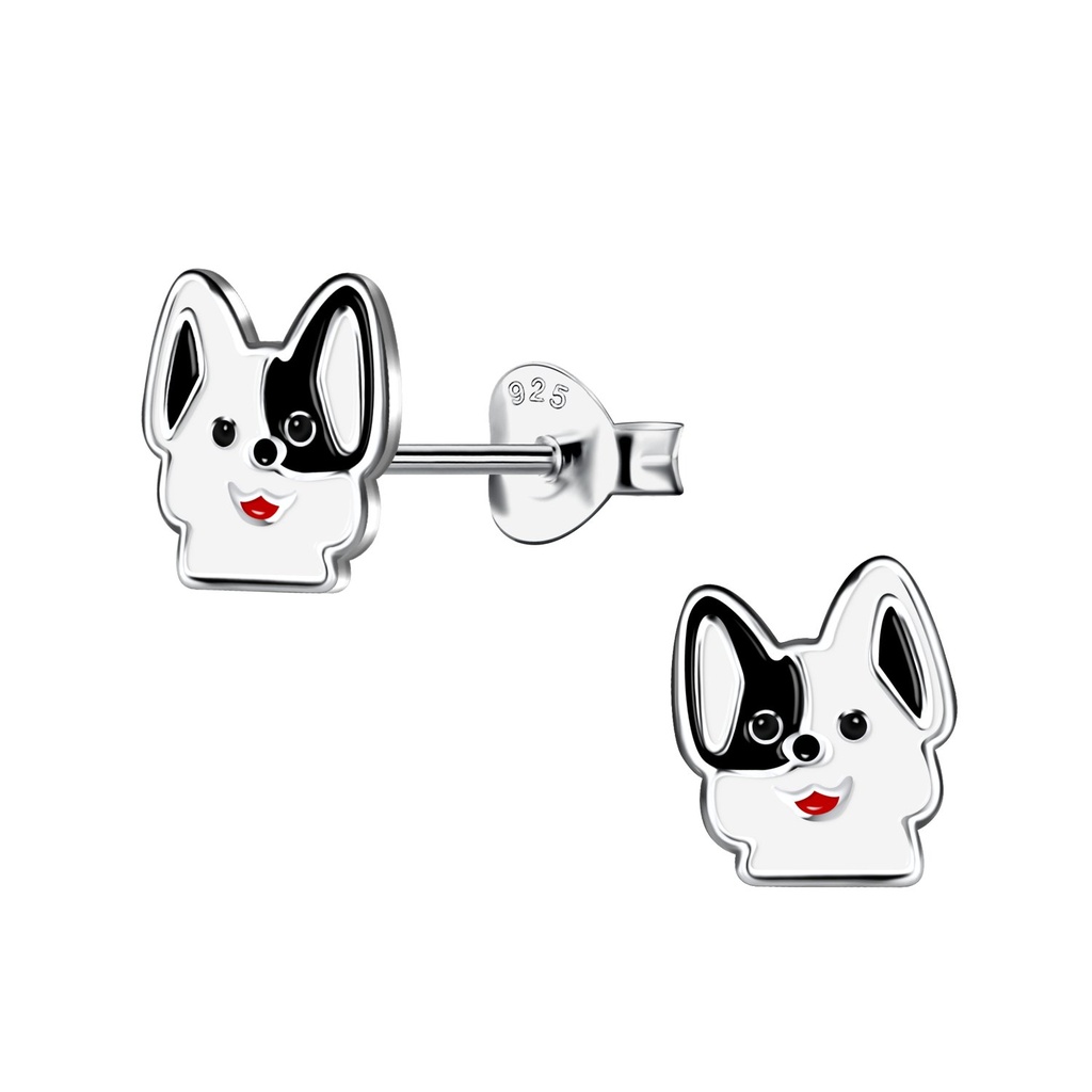 Silver Dog Stud Earrings