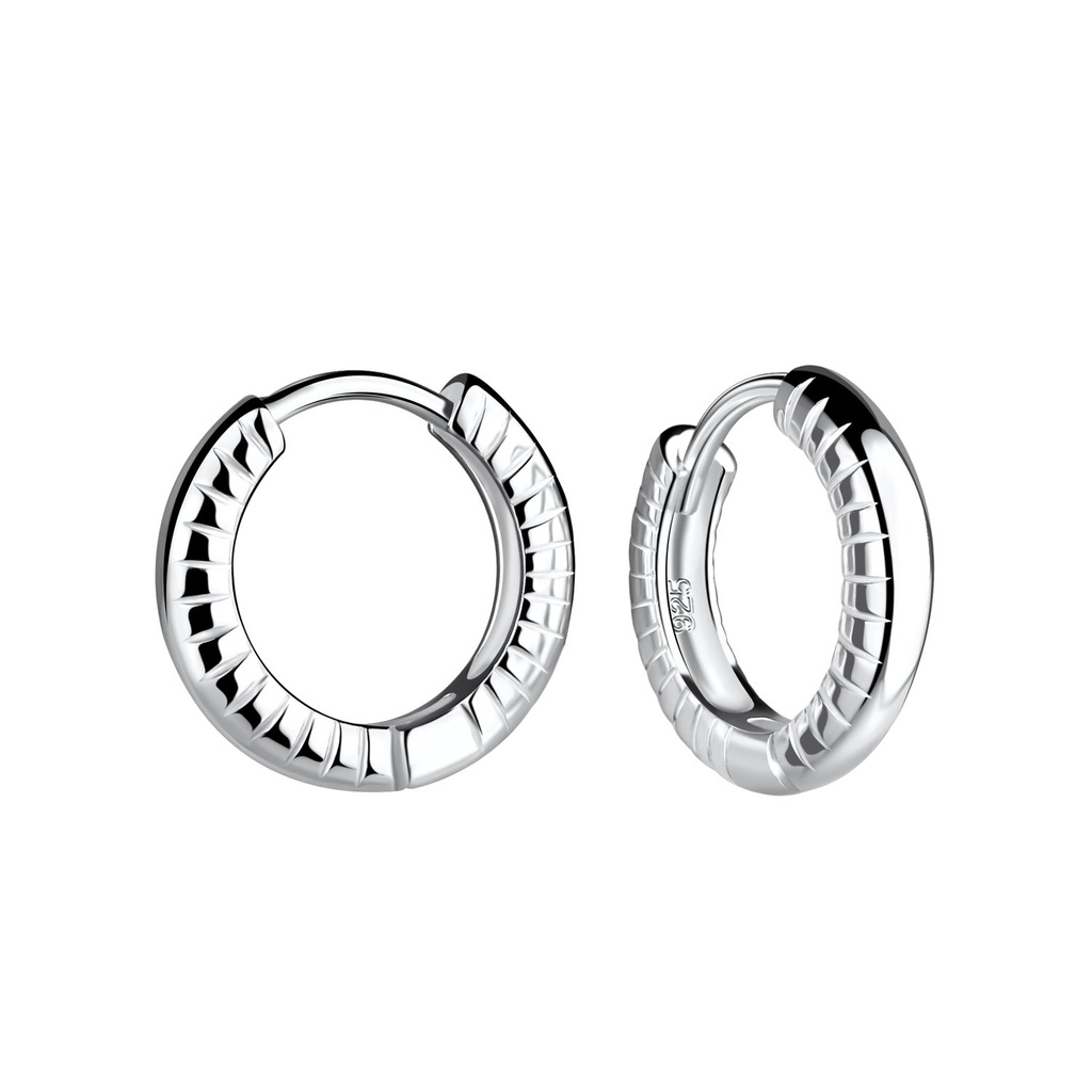 [10030414] Créoles huggie à motifs en argent 14 mm