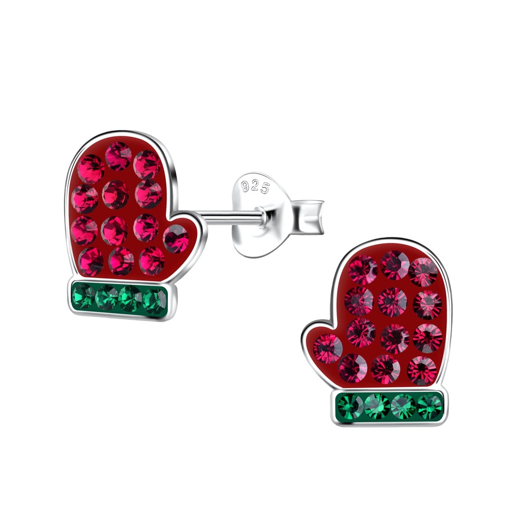Puces d'oreilles gant de Noël en argent