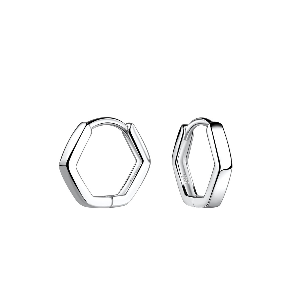 [10030647] 11mm Silver Geometric Huggie Earrings
