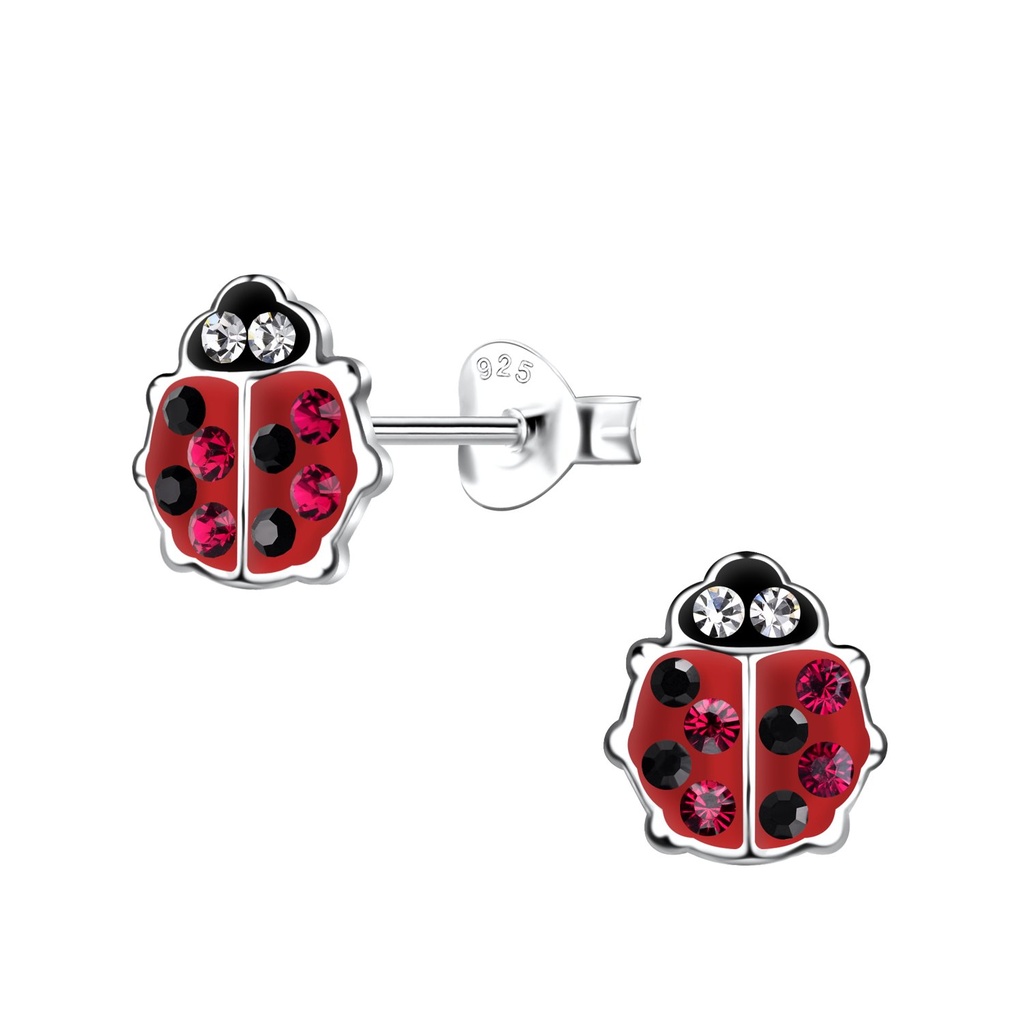 Silver Ladybug Stud Earrings