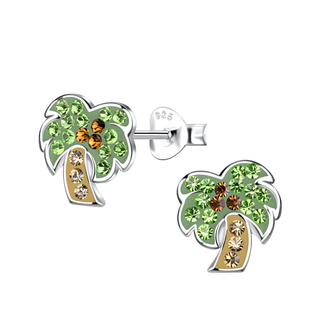 Puces d'oreilles arbre noix de coco en argent