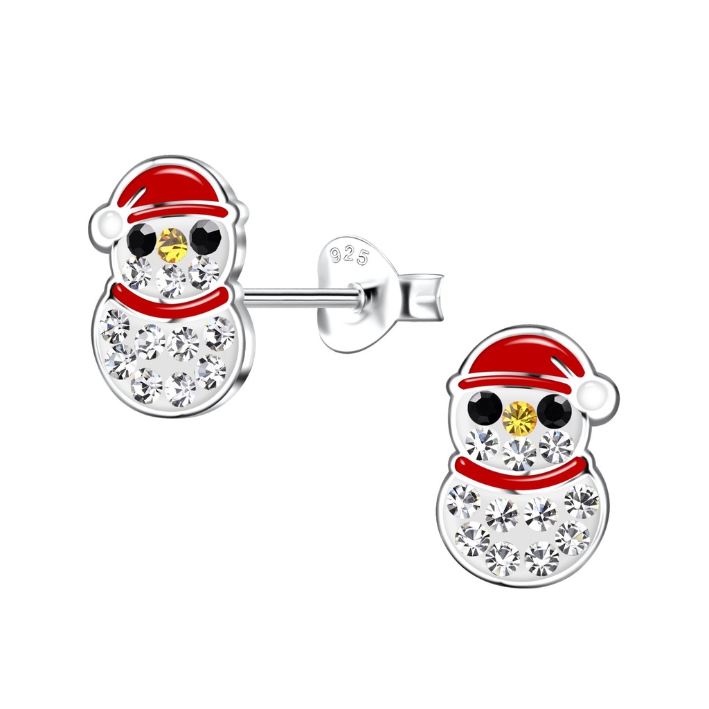 Puces d'oreilles bonhomme de neige en argent