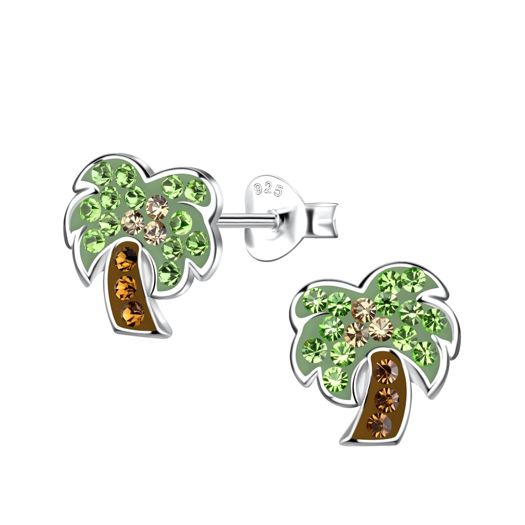 Puces d'oreilles arbre noix de coco en argent