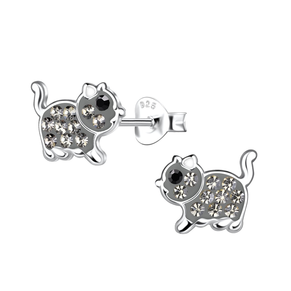 Silver Cat Stud Earrings