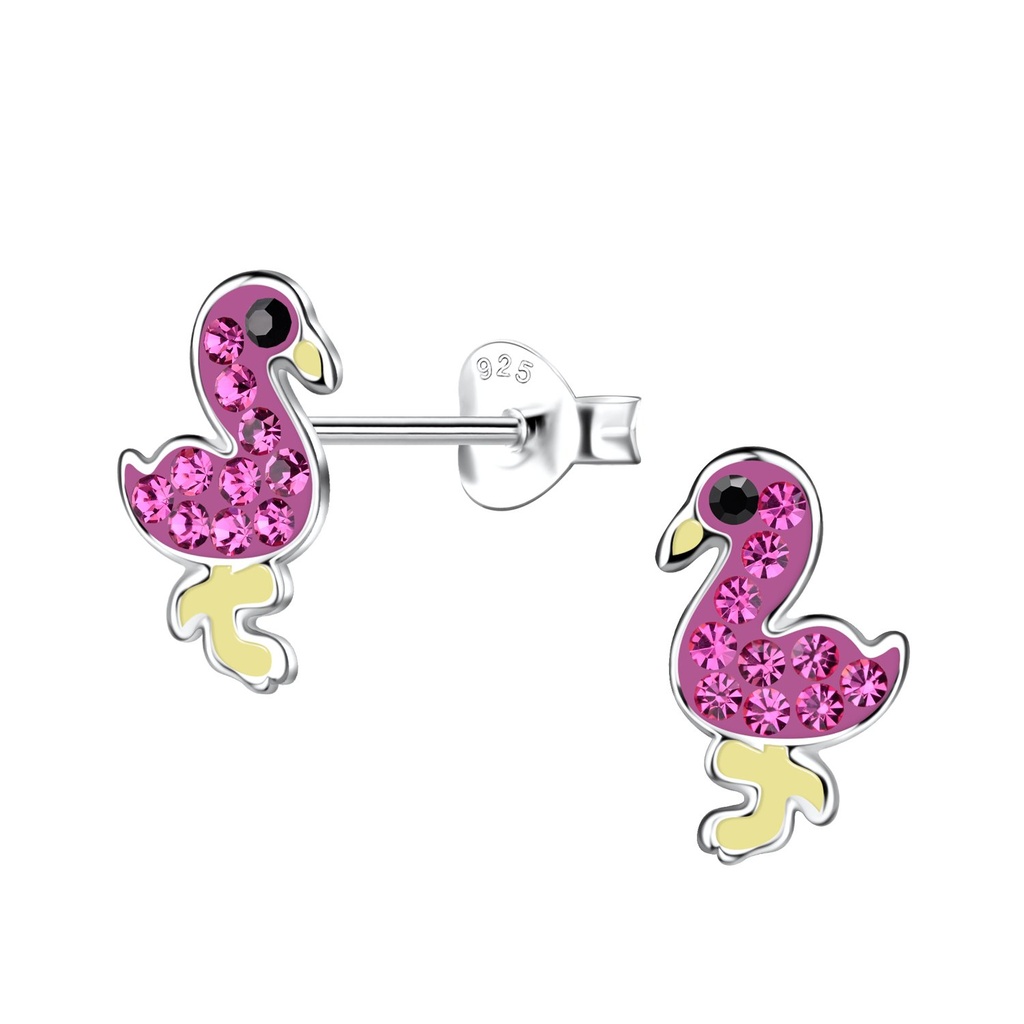 Puces d'oreilles flamant rose en argent