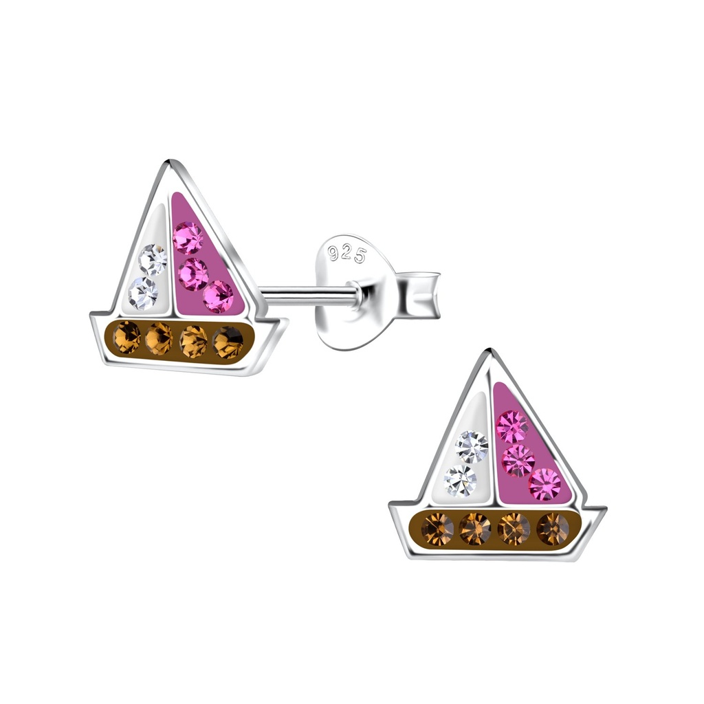 Silver Sailboat Stud Earrings