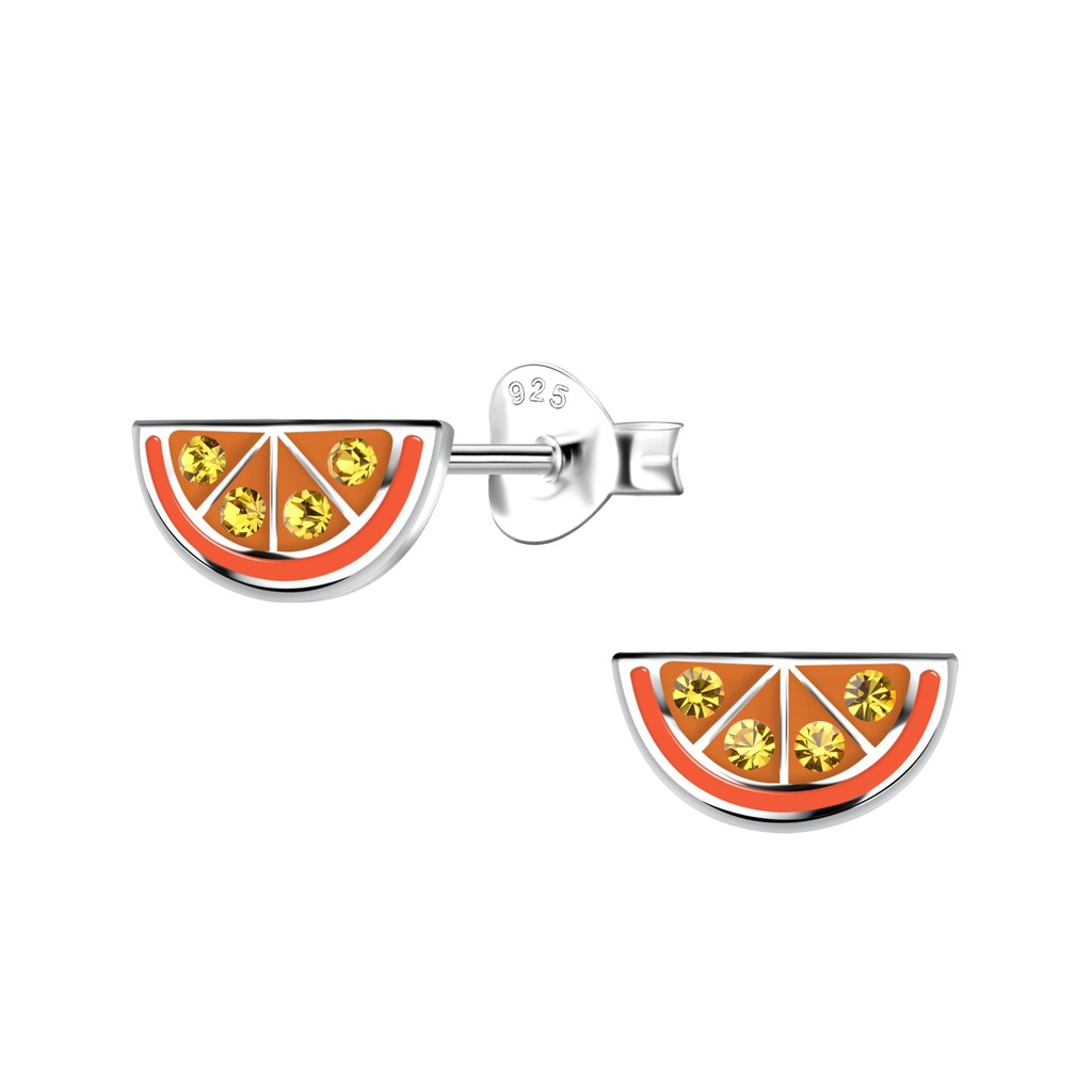 Silver Orange Stud Earrings