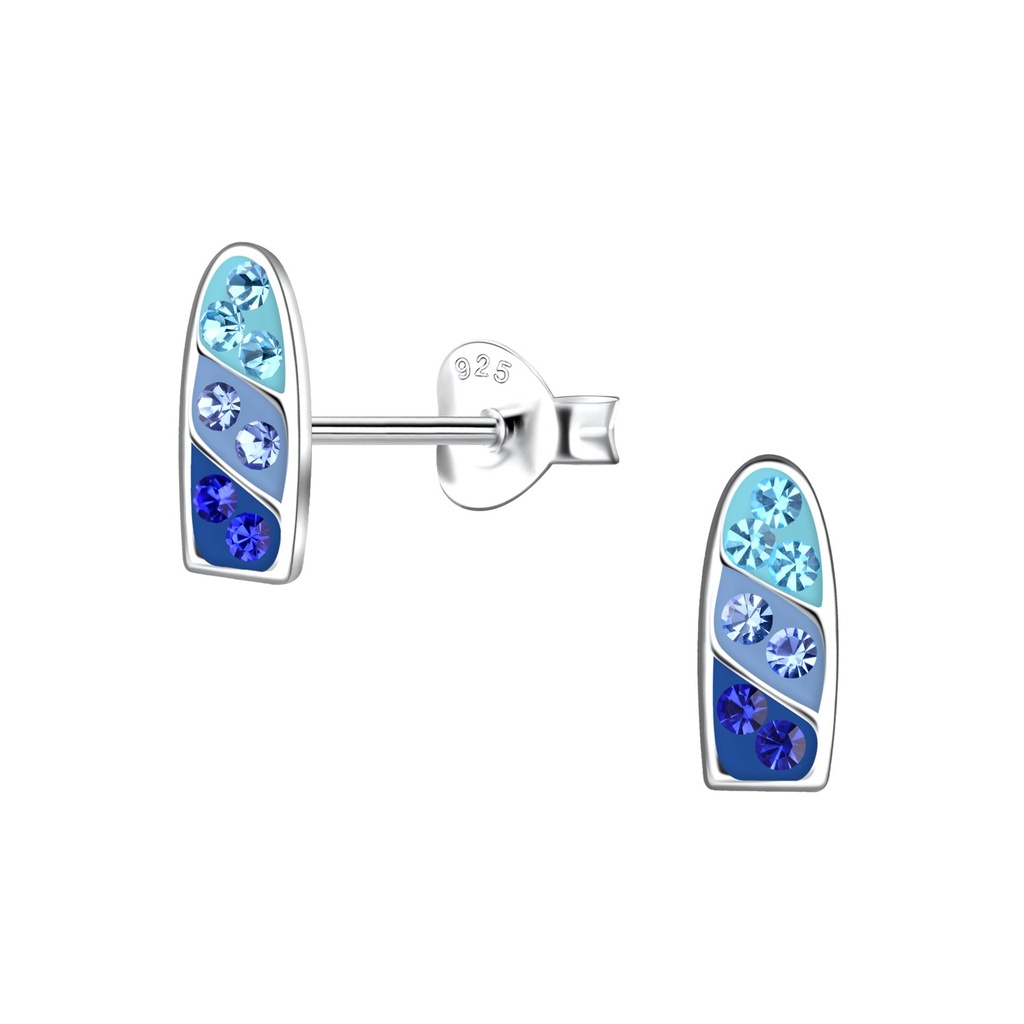 Puces d'oreilles planche de surf en argent