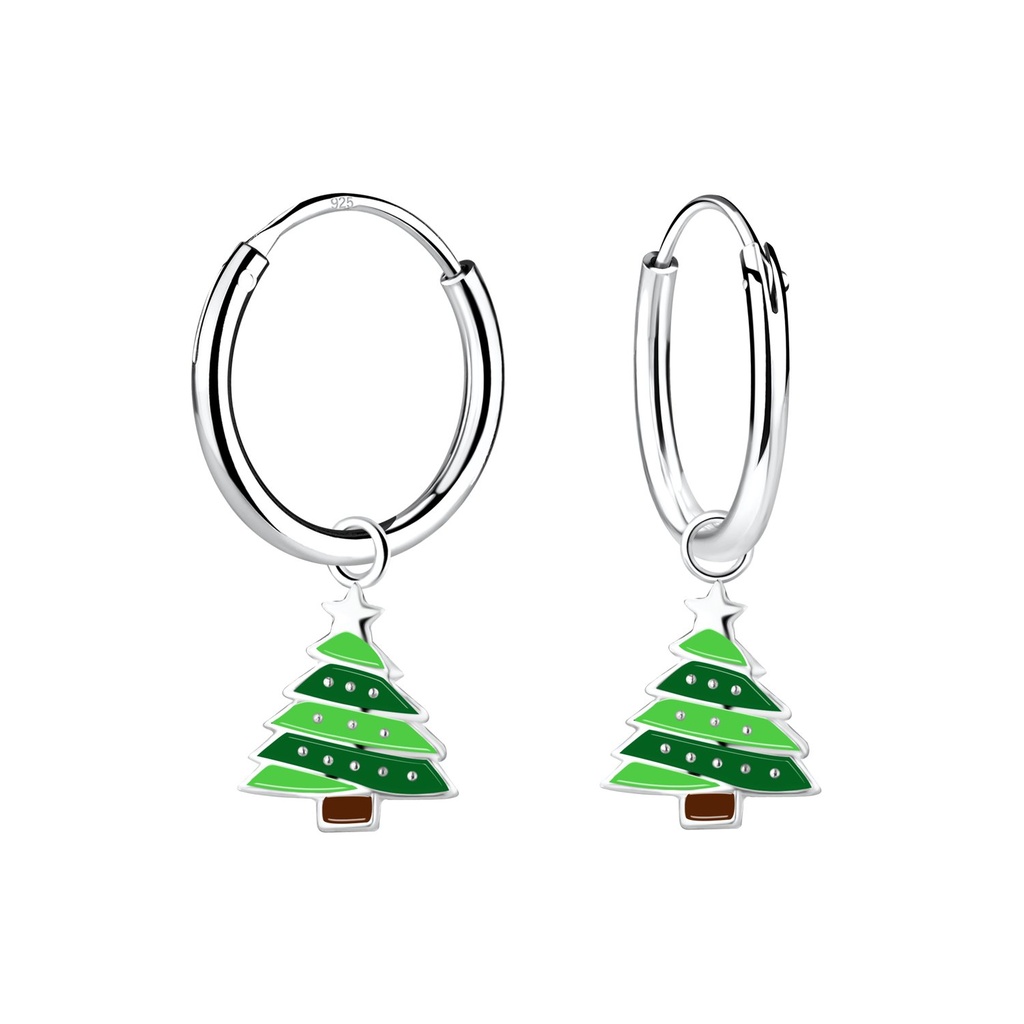 Créoles breloque sapin de Noël en argent
