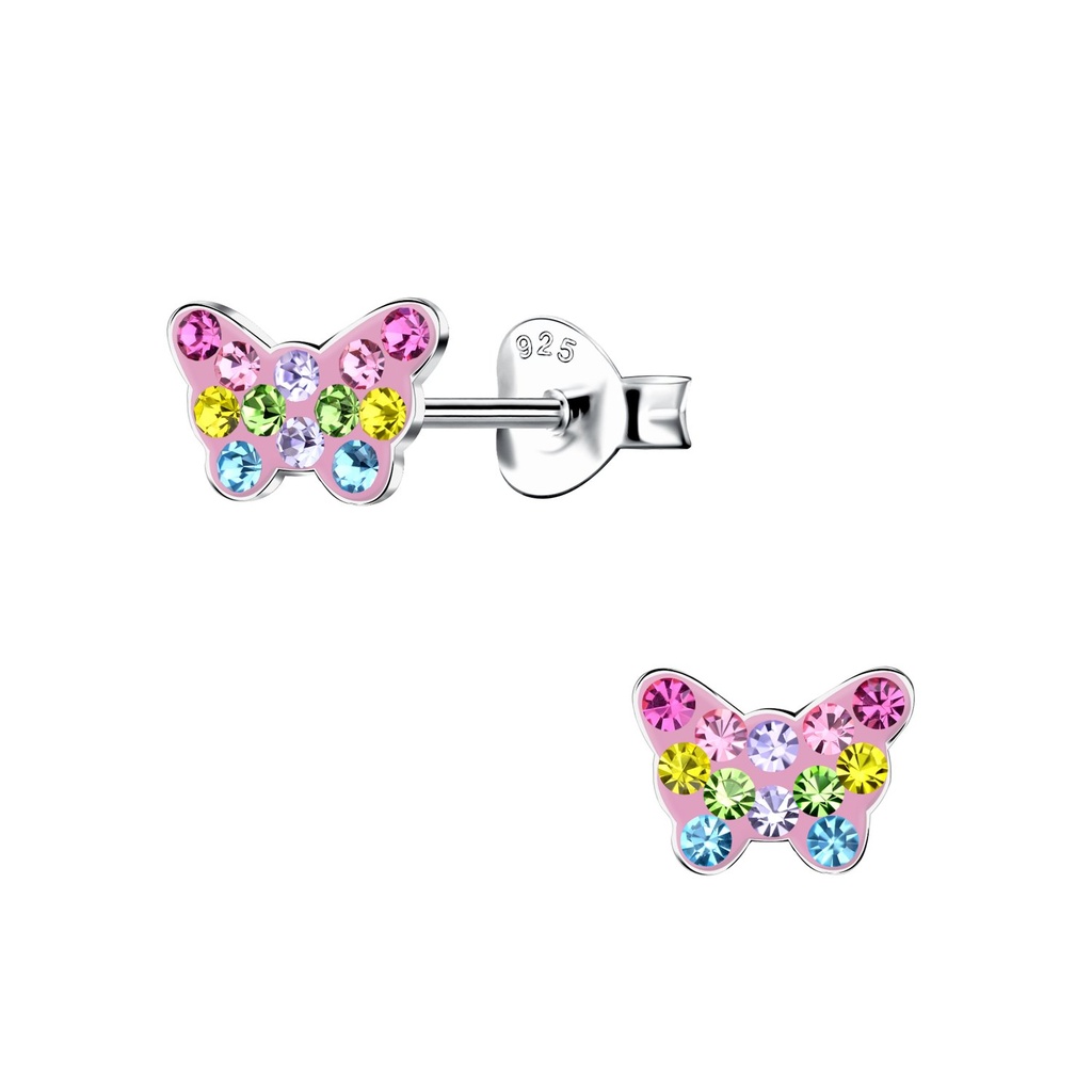 Silver Butterfly Crystal Stud Earrings