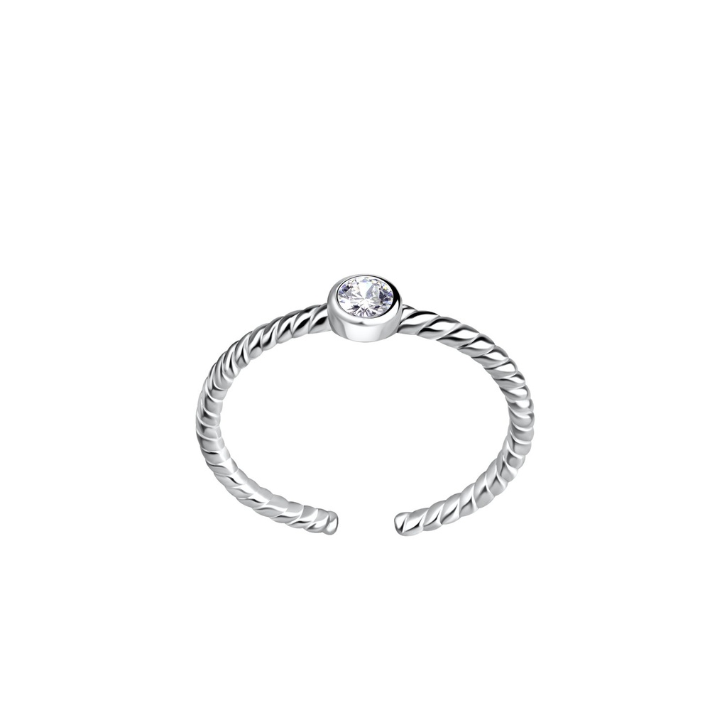 [10030141] 2.5mm Round Cubic Zirconia Silver Twisted Toe Ring
