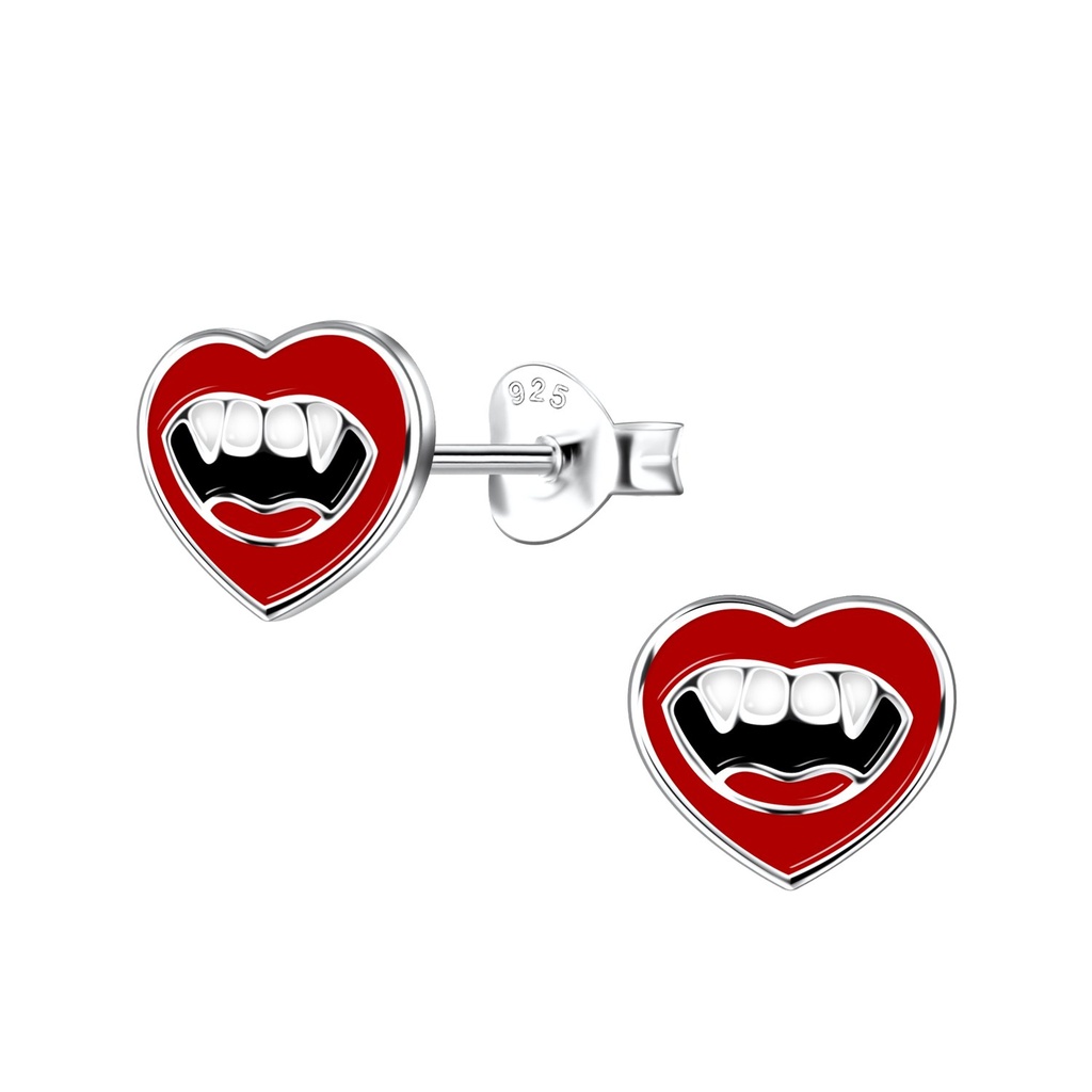 [10030496] Puces d'oreilles cœur vampire en argent