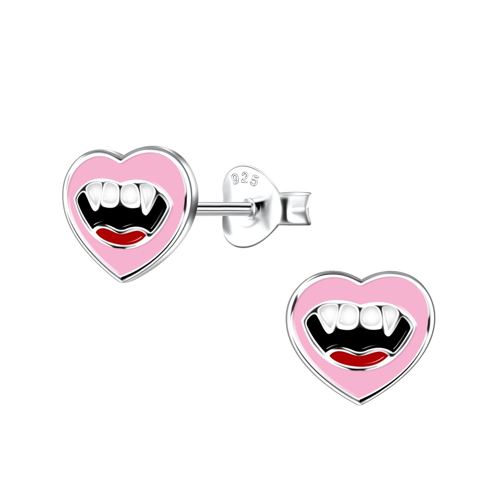 [10030494] Puces d'oreilles cœur vampire en argent