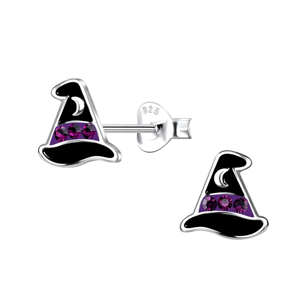 [10030583] Silver Witch Hat Stud Earrings