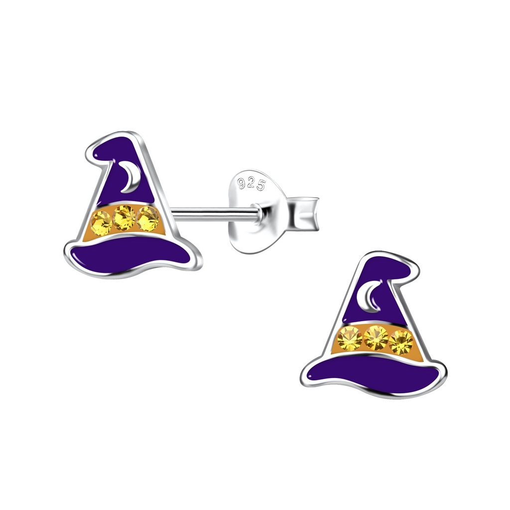 Silver Witch Hat Stud Earrings