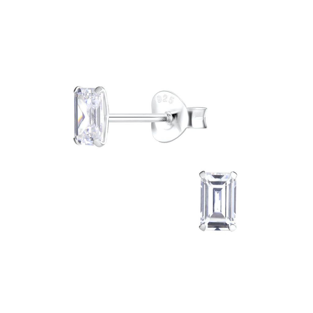 [10019037] Puces d'oreilles en argent zircon baguette 3x5 mm