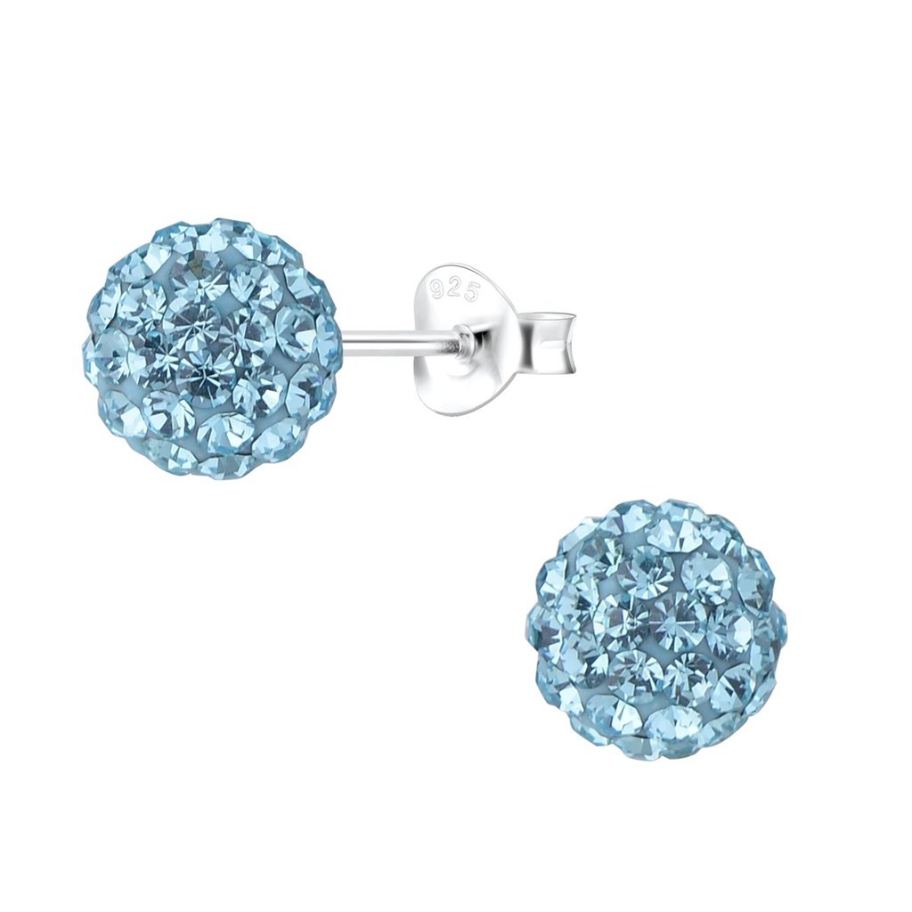 8mm Crystal Ball Silver Stud Earrings