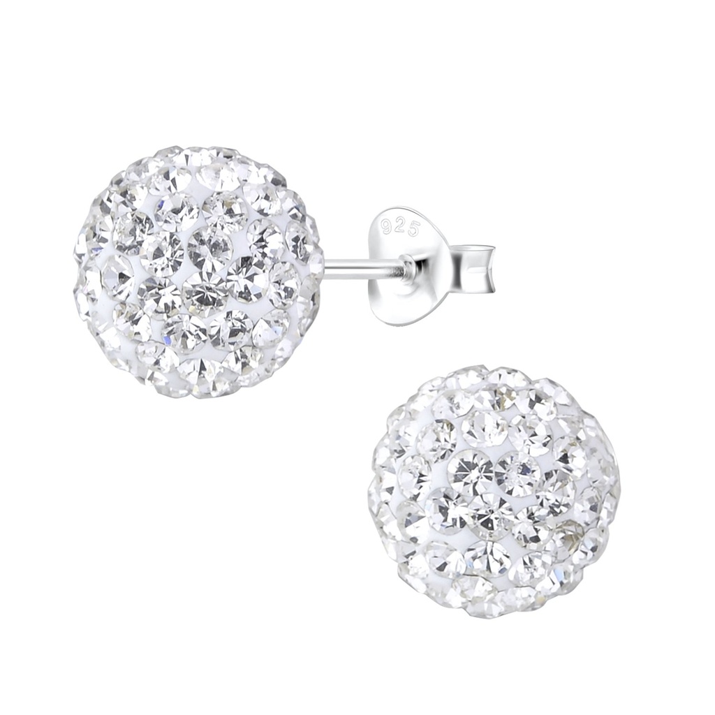 [10013373] 10mm Crystal Ball Silver Stud Earrings (Crystal)