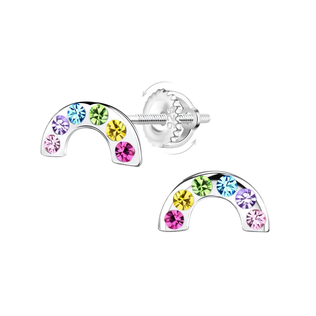 Boucles d'oreilles à fermoir à vis arc-en-ciel en argent
