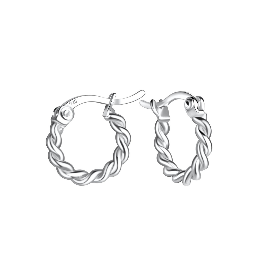 [10029717] 12mm Twisted Silver French Lock Hoop Earrings